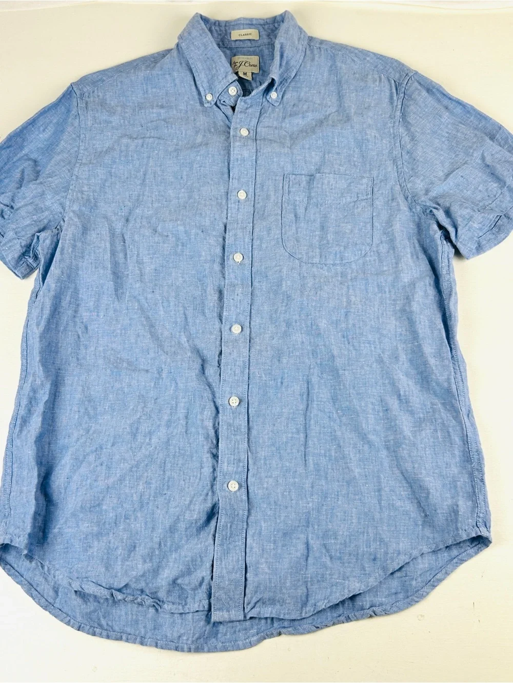 J Crew Baird Mcnutt Irish Linen Button Shirt Mens Medium Blue Short Sleeve